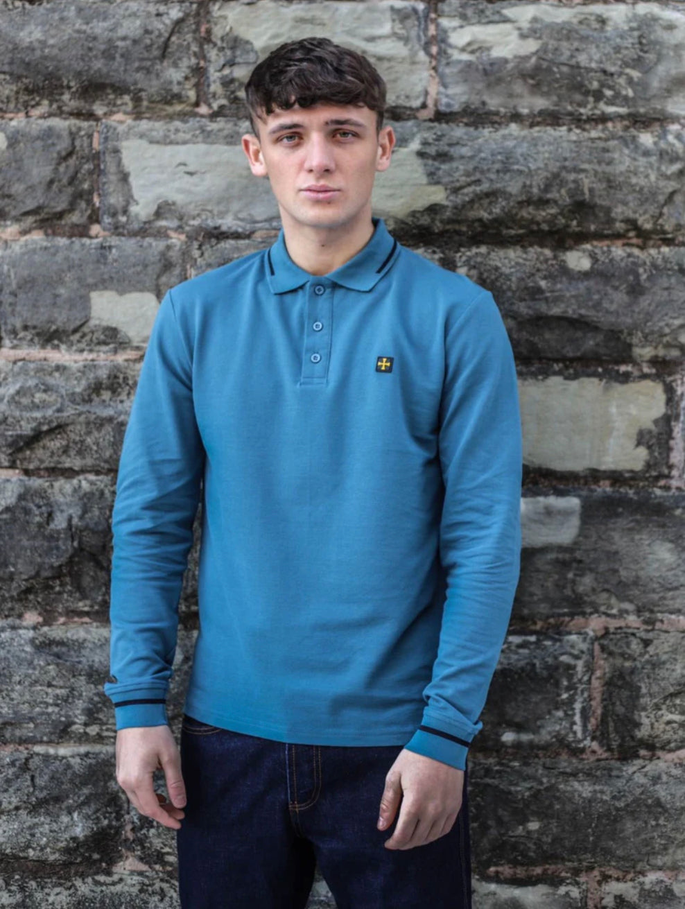 LONG SLEEVE PREMIUM POLO :: INFINITY BLUE/ZWART