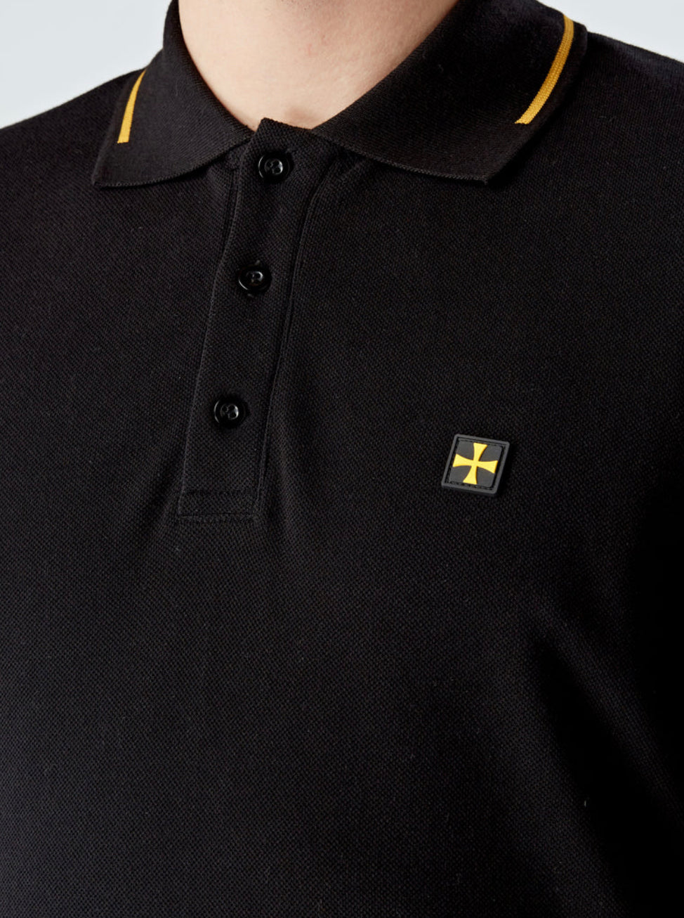 PREMIUM PIQUE POLO :: ZWART/GEEL