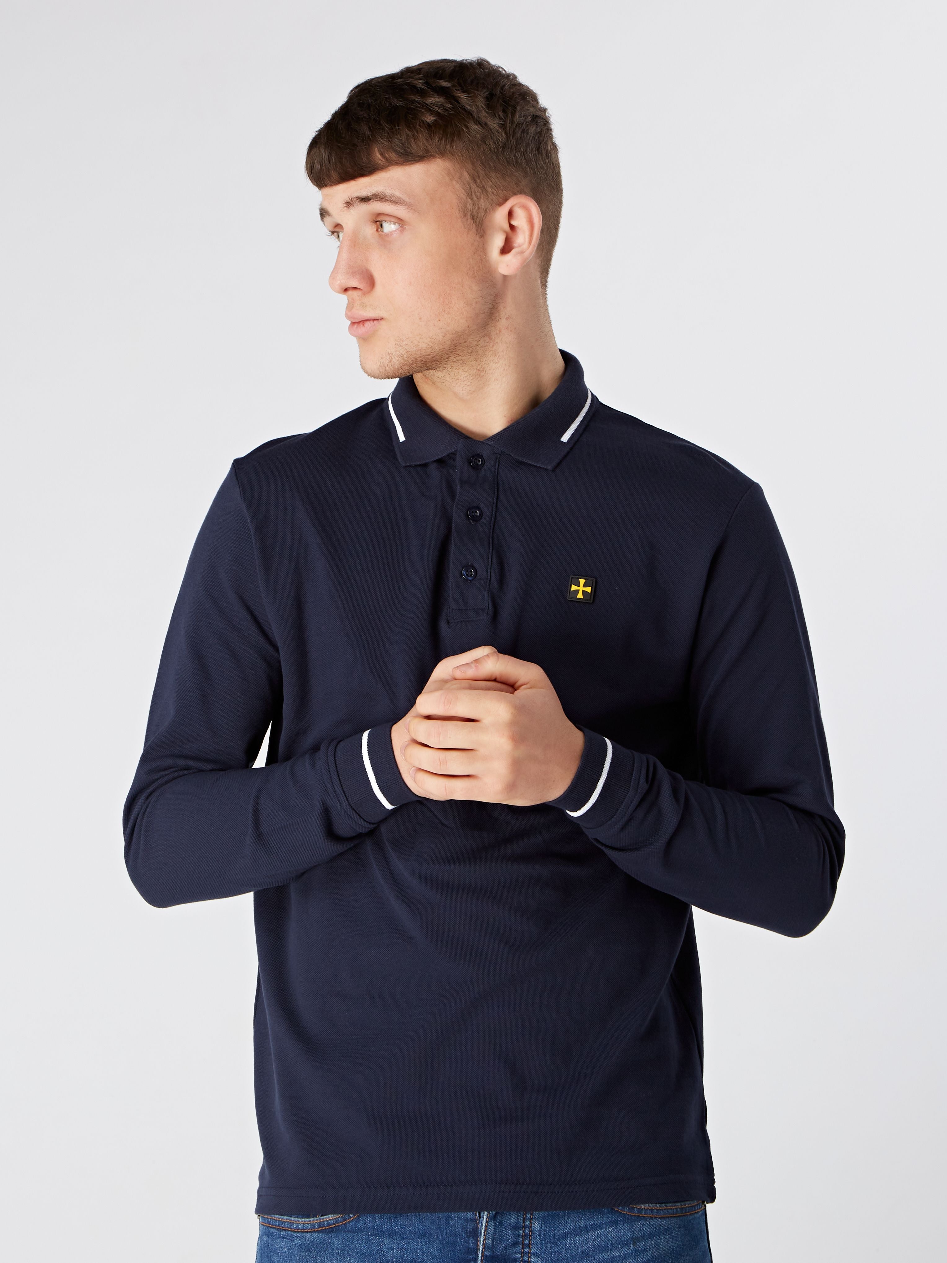 LONG SLEEVE POLO :: NAVY/WIT