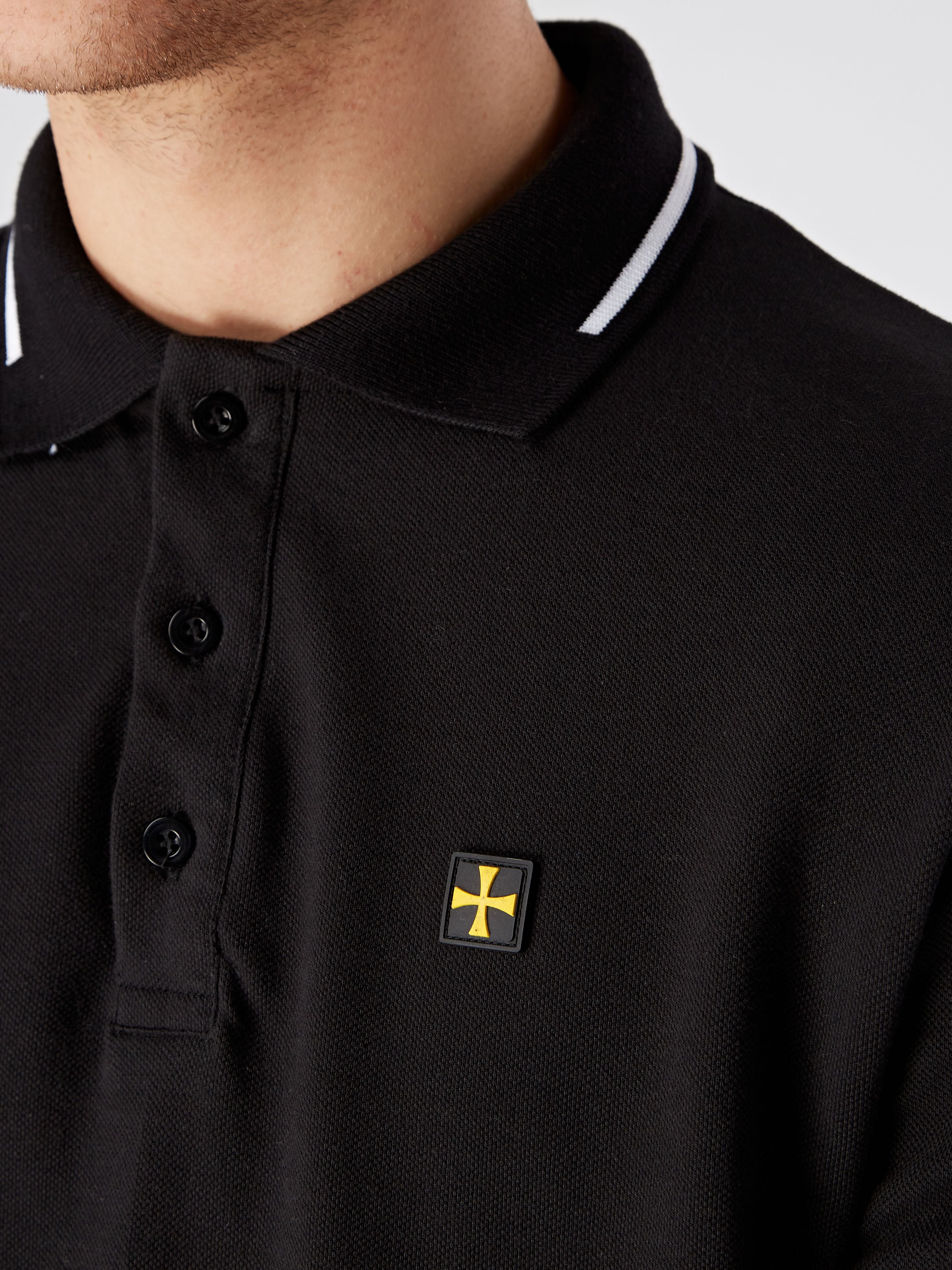 LONG SLEEVE POLO :: ZWART/WIT