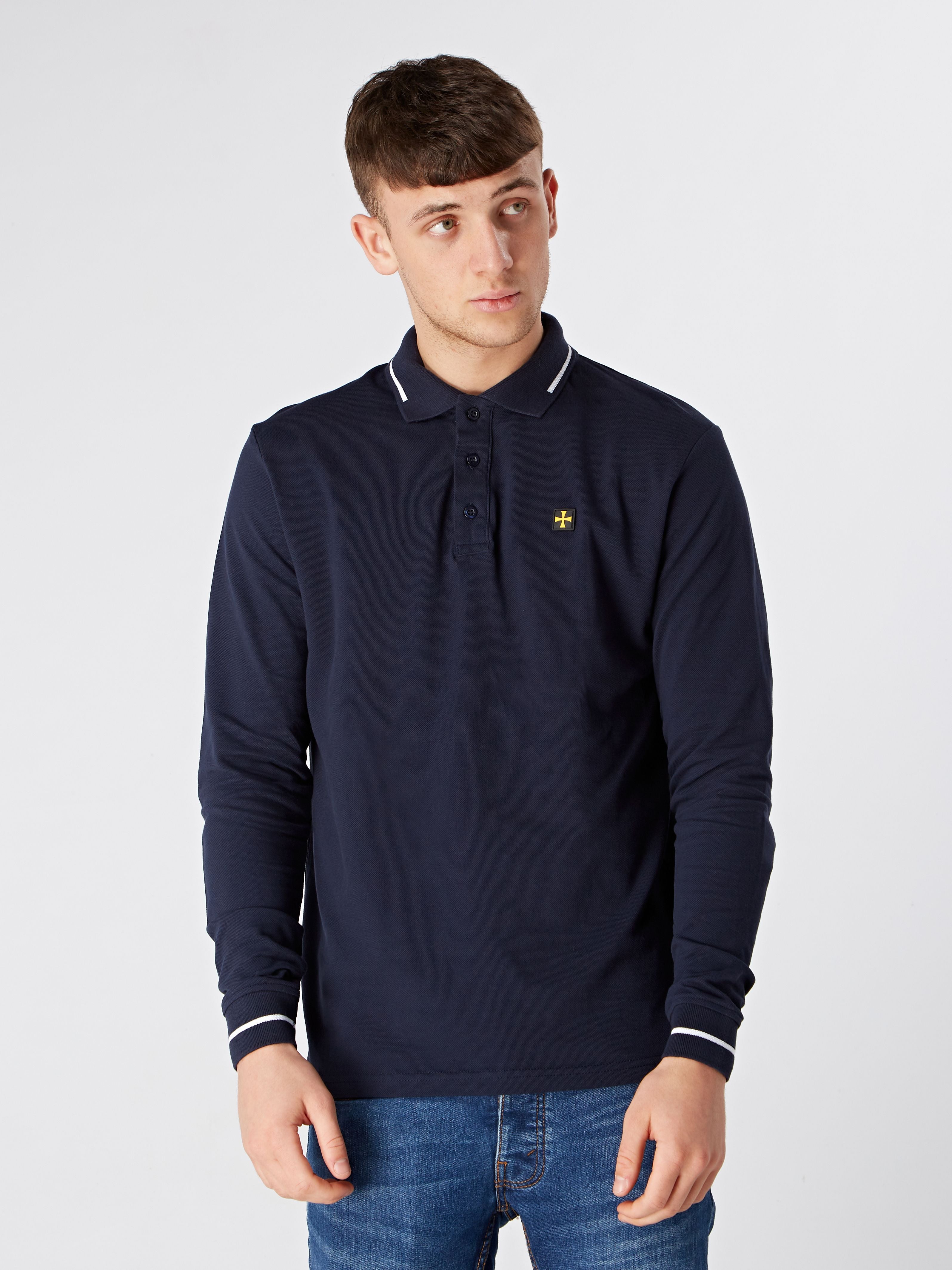 LONG SLEEVE POLO :: NAVY/WIT